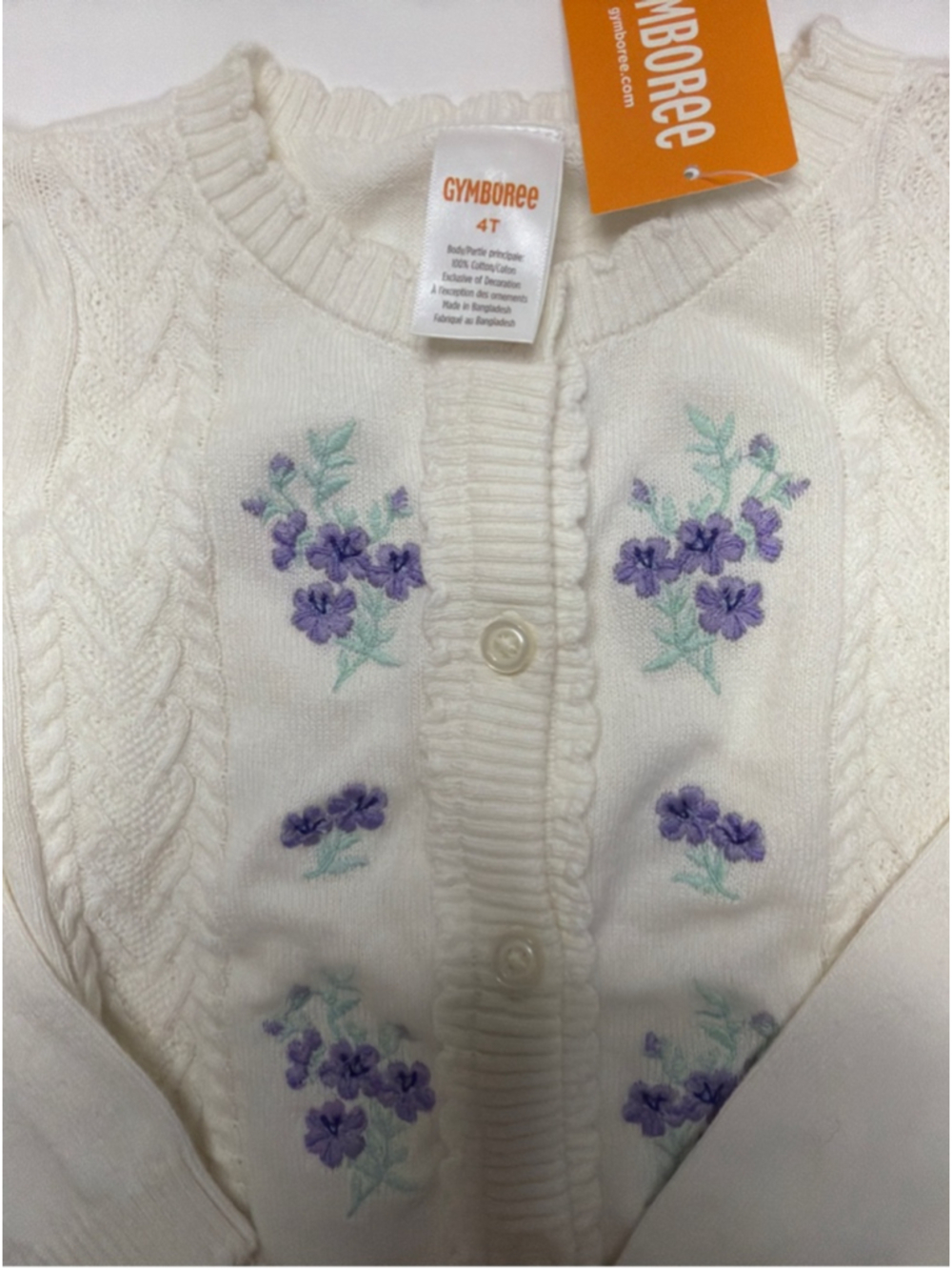 Girls Gymboree White Floral Embroidered Spring Cardigan Sweater 4T NWT - Picture 2 of 4